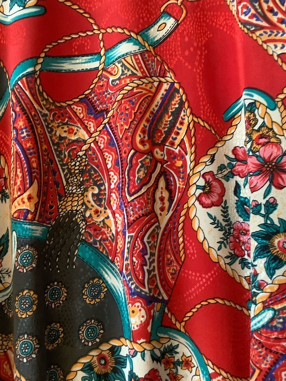 Vintage Retro Mono New York Red Paisley Long-Sleeve Midi Shirt Dress - Picture 8 of 10